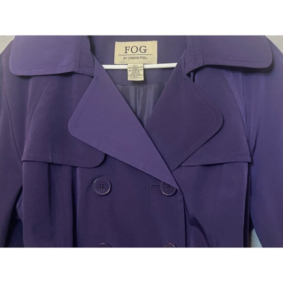 Purple London Fog trench coat with double-breasted design and belt Large - Picture 5 of 12